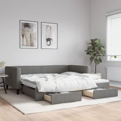 vidaXL Sofá cama nido con cajones tela gris oscuro 100x200 cm