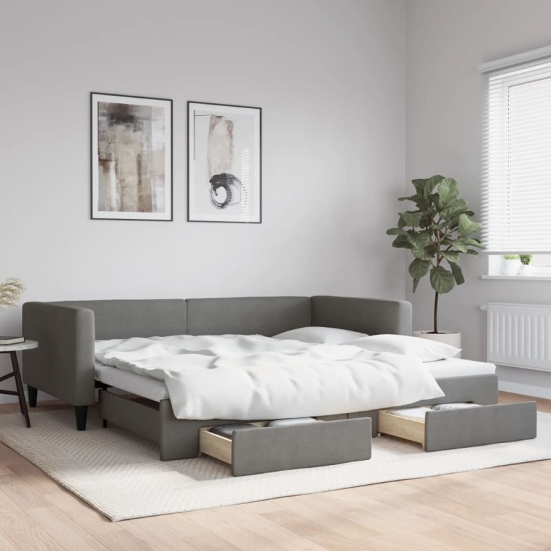 vidaXL Sofá cama nido con cajones tela gris oscuro 100x200 cm vidaXL Sofá cama nido con cajones tela gris oscuro 100x200 cm