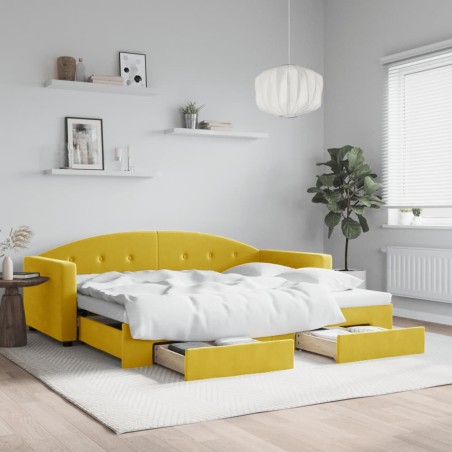 vidaXL Sofá cama nido con cajones terciopelo amarillo 90x200 cm