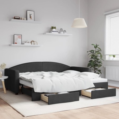 vidaXL Sofá cama nido con cajones tela negro 90x200 cm