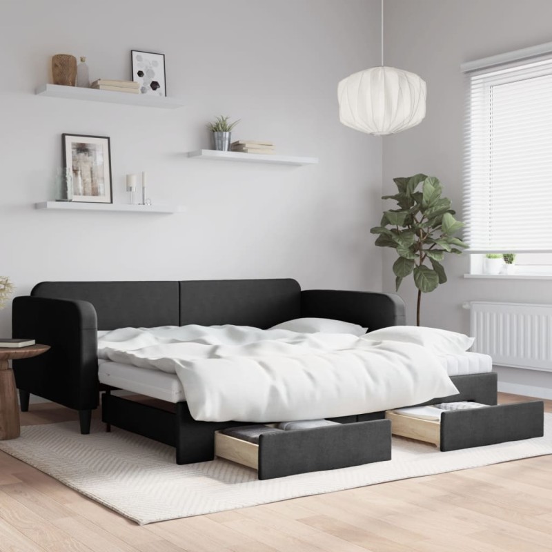 vidaXL Sofá cama nido con cajones tela negro 100x200 cm vidaXL Sofá cama nido con cajones tela negro 100x200 cm