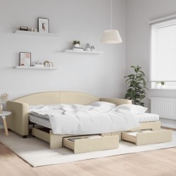 vidaXL Sofá cama nido con cajones tela color crema 100x200 cm