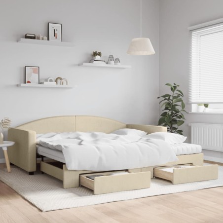 vidaXL Sofá cama nido con cajones tela color crema 100x200 cm