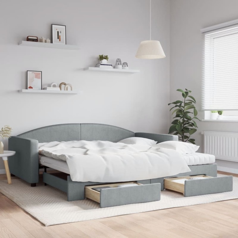 vidaXL Sofá cama nido con cajones tela gris claro 100x200 cm vidaXL Sofá cama nido con cajones tela gris claro 100x200 cm