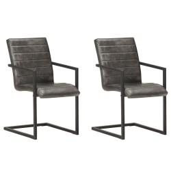 vidaXL Sillas voladizas de comedor 2 unidades cuero auténtico gris