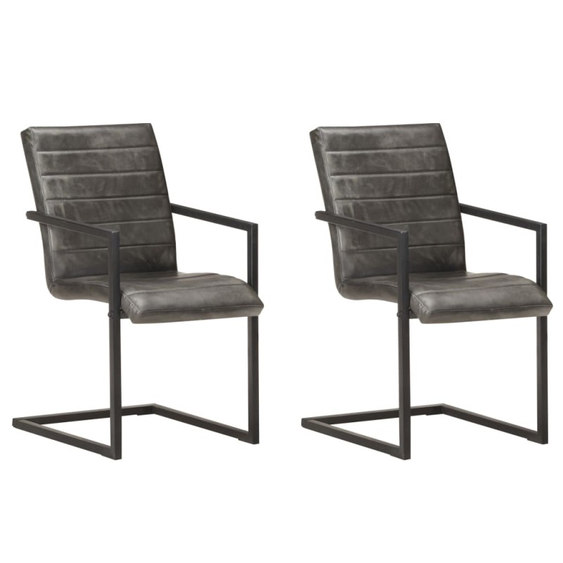 vidaXL Sillas voladizas de comedor 2 unidades cuero auténtico gris vidaXL Sillas voladizas de comedor 2 unidades cuero auténtico gris