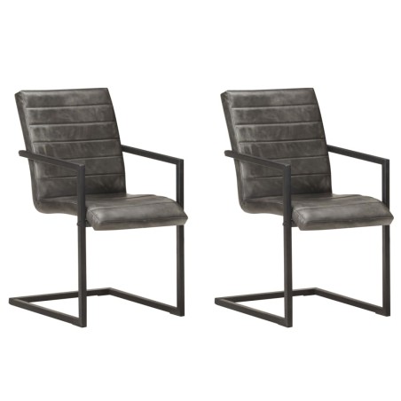 vidaXL Sillas voladizas de comedor 2 unidades cuero auténtico gris