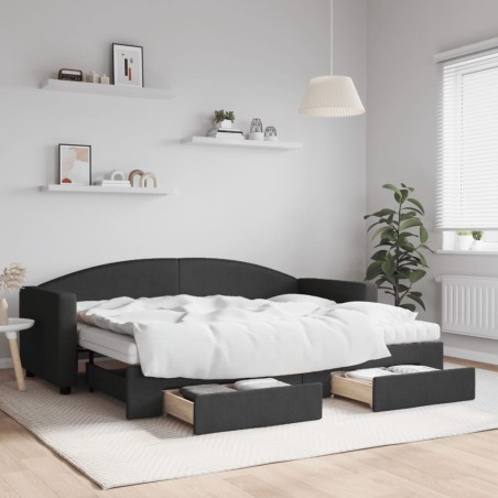 vidaXL Sofá cama nido con cajones tela negro 80x200 cm