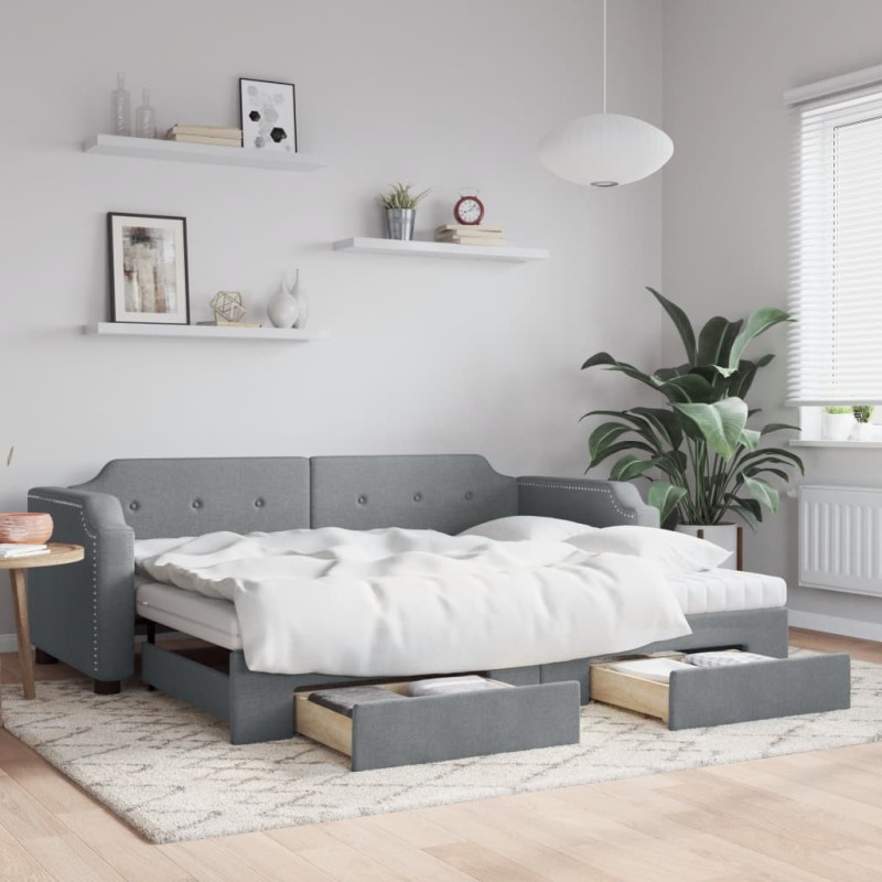 vidaXL Sofá cama nido con cajones tela gris claro 100x200 cm vidaXL Sofá cama nido con cajones tela gris claro 100x200 cm