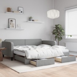 vidaXL Sofá cama nido con cajones tela gris claro 100x200 cm