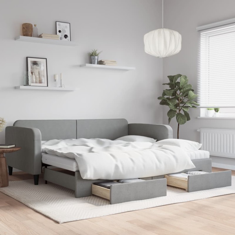 vidaXL Sofá cama nido con cajones tela gris claro 100x200 cm
