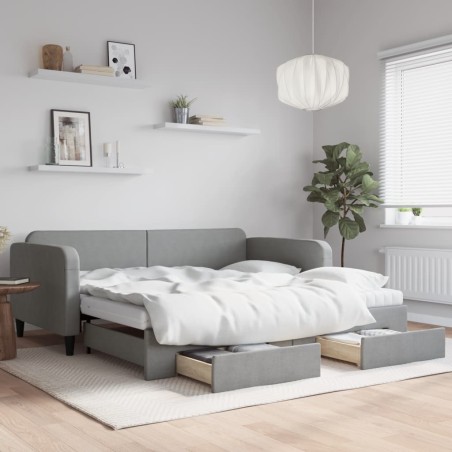 vidaXL Sofá cama nido con cajones tela gris claro 100x200 cm