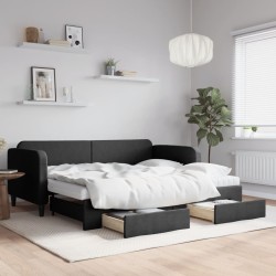vidaXL Sofá cama nido con cajones tela negro 90x190 cm
