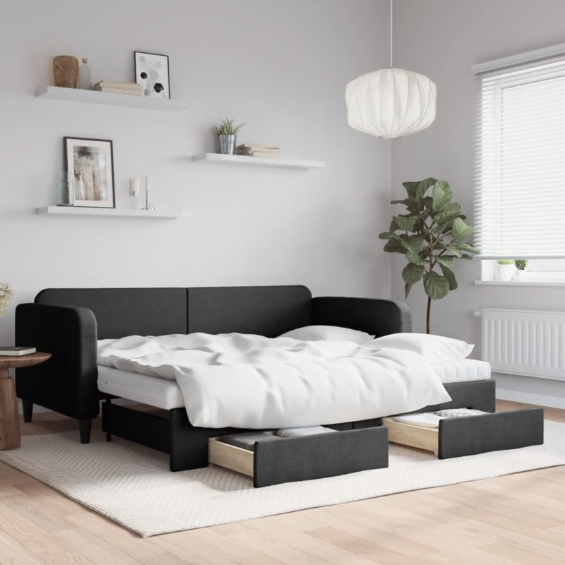 vidaXL Sofá cama nido con cajones tela negro 90x190 cm vidaXL Sofá cama nido con cajones tela negro 90x190 cm