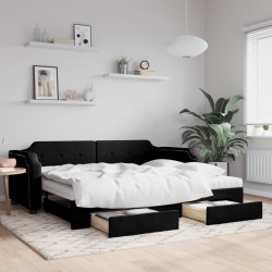 vidaXL Sofá cama nido con cajones tela negro 90x190 cm