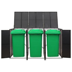 vidaXL Cobertizo para 3 contenedores de basura ratán PE 207x80x117 cm