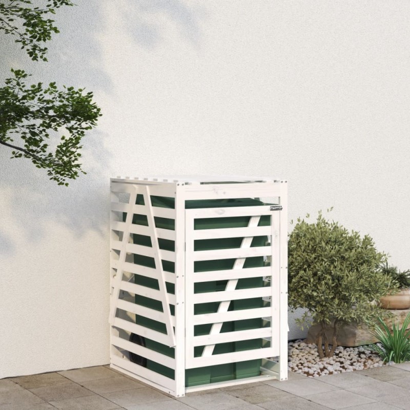 vidaXL Cobertizo para cubos de basura madera pino blanco 84x90x128,5cm vidaXL Cobertizo para cubos de basura madera pino blanco 84x90x128,5cm