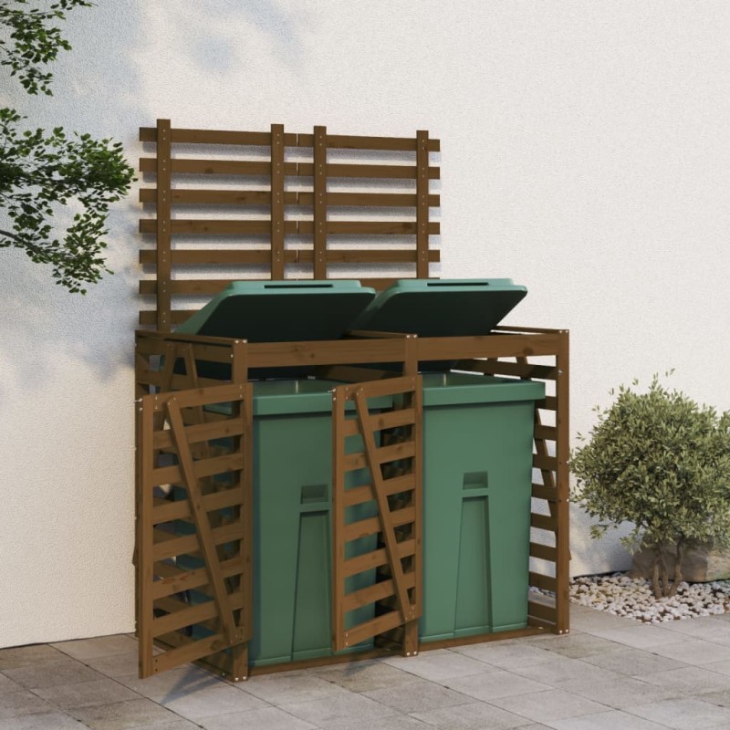 vidaXL Cobertizo doble para cubos de basura madera de pino marrón miel vidaXL Cobertizo doble para cubos de basura madera de pino marrón miel