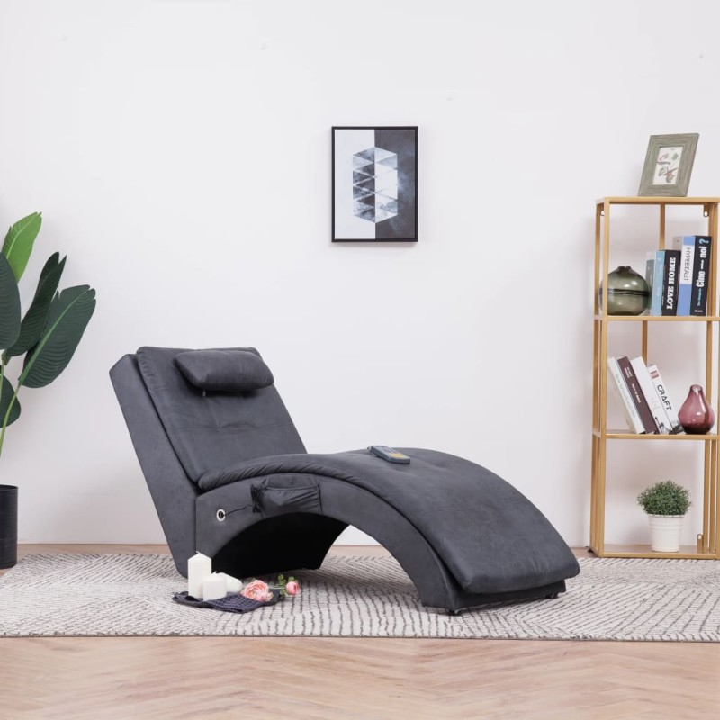 vidaXL Diván de masaje con almohada de piel de ante artificial gris vidaXL Diván de masaje con almohada de piel de ante artificial gris