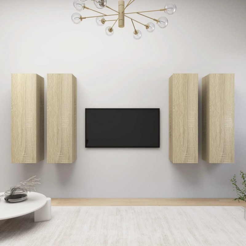 vidaXL Juego de muebles de salón 4 pzas roble Sonoma 30,5x30x110 cm