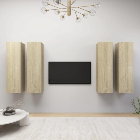 vidaXL Juego de muebles de salón 4 pzas roble Sonoma 30,5x30x110 cm