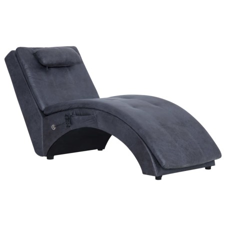 vidaXL Diván de masaje con almohada de piel de ante artificial gris