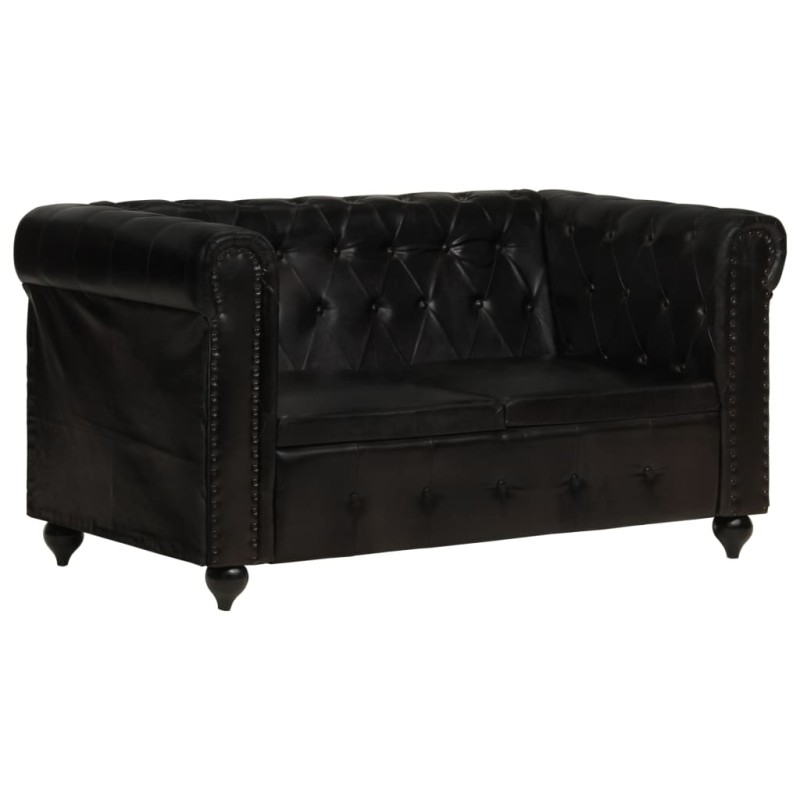 vidaXL Sofá Chesterfield de 2 plazas cuero auténtico negro vidaXL Sofá Chesterfield de 2 plazas cuero auténtico negro