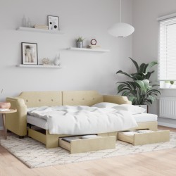 vidaXL Sofá cama nido con cajones tela color crema 100x200 cm
