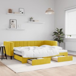 vidaXL Sofá cama nido con cajones terciopelo amarillo 90x200 cm