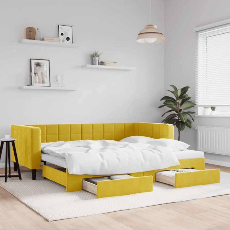 vidaXL Sofá cama nido con cajones terciopelo amarillo 90x200 cm vidaXL Sofá cama nido con cajones terciopelo amarillo 90x200 cm
