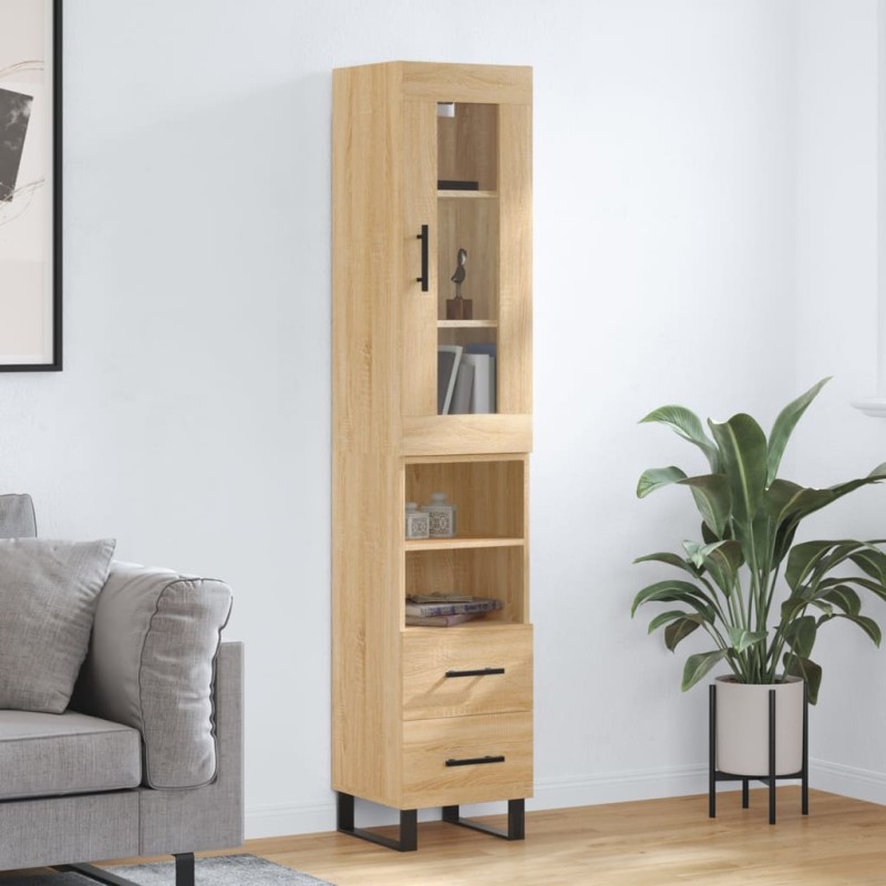 vidaXL Aparador de madera contrachapada roble Sonoma 34,5x34x180 cm vidaXL Aparador de madera contrachapada roble Sonoma 34,5x34x180 cm