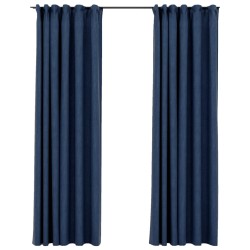 vidaXL Cortinas opacas con ganchos look de lino 2 pzas azul 140x225 cm