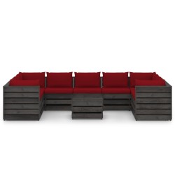 vidaXL Muebles de jardín 10 piezas con cojines madera impregnada gris