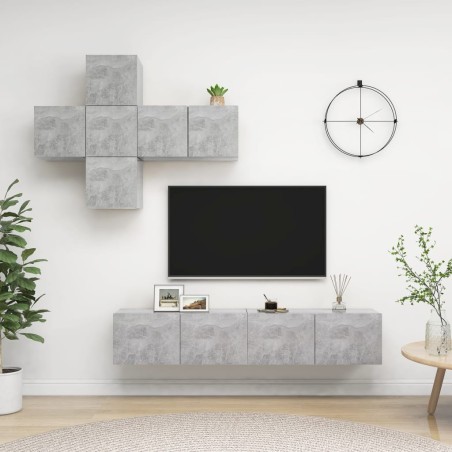 vidaXL Set de muebles de salón 7 pzas madera ingeniería gris hormigón
