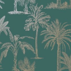 DUTCH WALLCOVERINGS Papel pintado árbol tropical verde azulado y plata