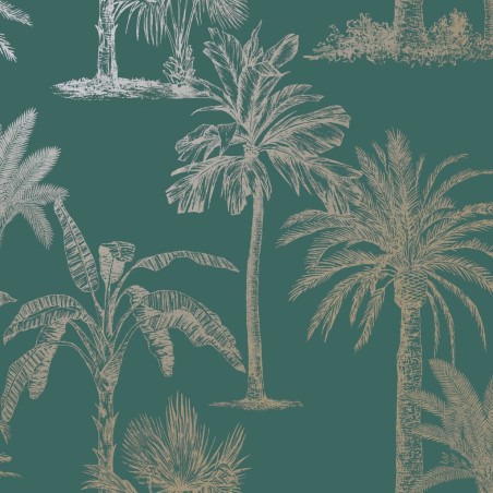 DUTCH WALLCOVERINGS Papel pintado árbol tropical verde azulado y plata