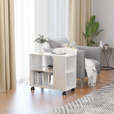 vidaXL Mesa auxiliar madera contrachapada blanco brillante 70x35x55 cm