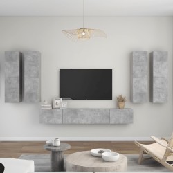 vidaXL Set de muebles de TV 6 pzas madera contrachapada gris hormigón