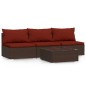 vidaXL Set muebles de jardín 4 piezas y cojines ratán sintético marrón vidaXL Set muebles de jardín 4 piezas y cojines ratán sintético marrón