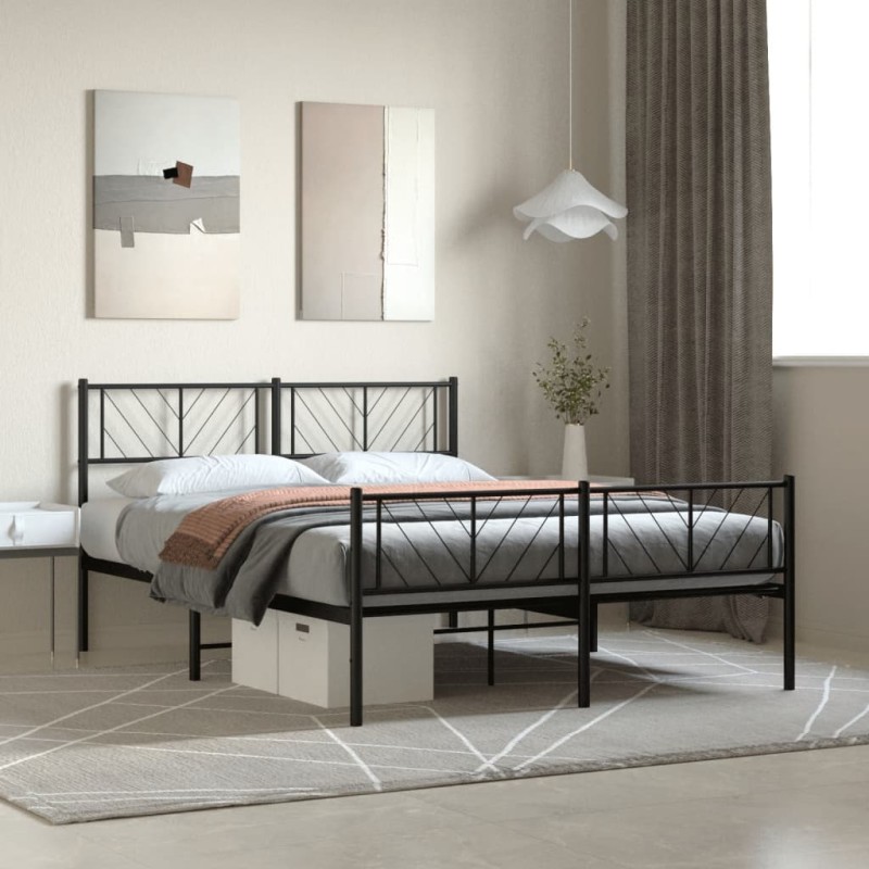 vidaXL Estructura de cama cabecero y pie de cama metal negro 135x190cm