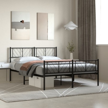 vidaXL Estructura de cama cabecero y pie de cama metal negro 135x190cm
