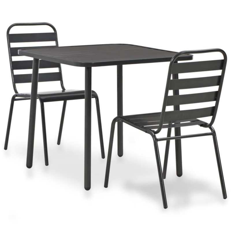 vidaXL Mesa y sillas bistró de jardín 3 piezas acero gris oscuro vidaXL Mesa y sillas bistró de jardín 3 piezas acero gris oscuro