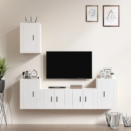 vidaXL Set de muebles de TV 5 pzas madera contrachapada blanco brillo