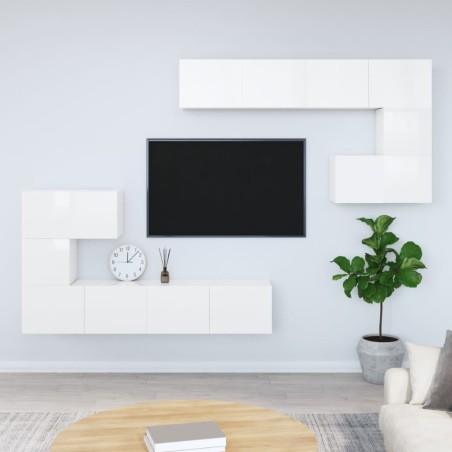 vidaXL Mueble de pared para TV madera contrachapada blanco brillante