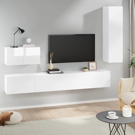 vidaXL Set de muebles de TV 4 pzas madera contrachapada blanco brillo