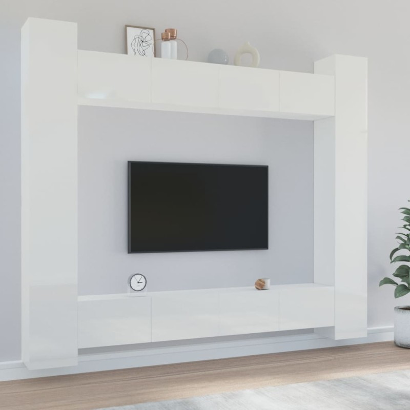 vidaXL Set de muebles de TV 8 pzas madera contrachapada blanco brillo