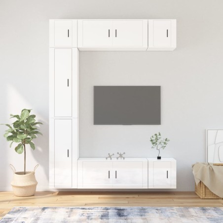 vidaXL Set de muebles de TV 7 pzas madera contrachapada blanco brillo