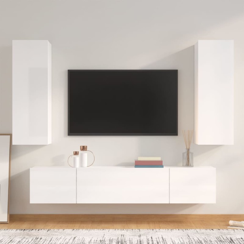vidaXL Set de muebles de TV 4 pzas madera contrachapada blanco brillo