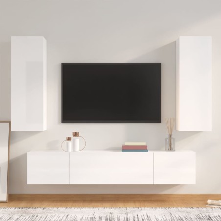 vidaXL Set de muebles de TV 4 pzas madera contrachapada blanco brillo