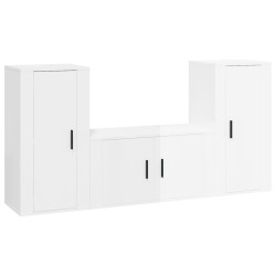 vidaXL Set de muebles de TV 3 pzas madera contrachapada blanco brillo